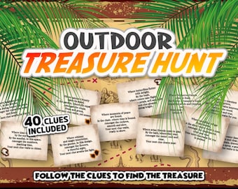 Outdoor Treasure Hunt  | Outside Treasure Hunt | Scavenger Hunt Outdoor | Treasure Hunt Cards | Clue | Outside Treasure | Printable