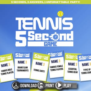Tennis 5 Sekunden Regelspiel | Druckbare Karten | Lustiges Party-Spiel | Sofortdownload | Familienfreundlich | PDF Spieleabend