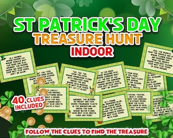 St. Patrick's Day schattenjacht indoor | St. Patrick's Day-speurtocht binnen | Spel voor kinderen | Kaarten voor schattenjacht | Aanwijzing | Afdrukbaar