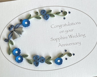 Handmade 65th sapphire wedding anniversary card with paper quilling