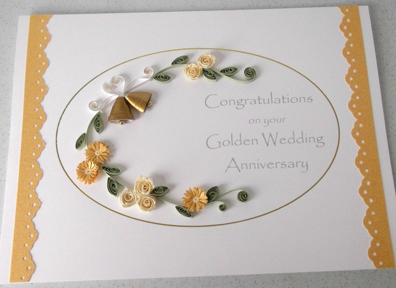handmade greeting Quilled 50th golden wedding anniversary card
