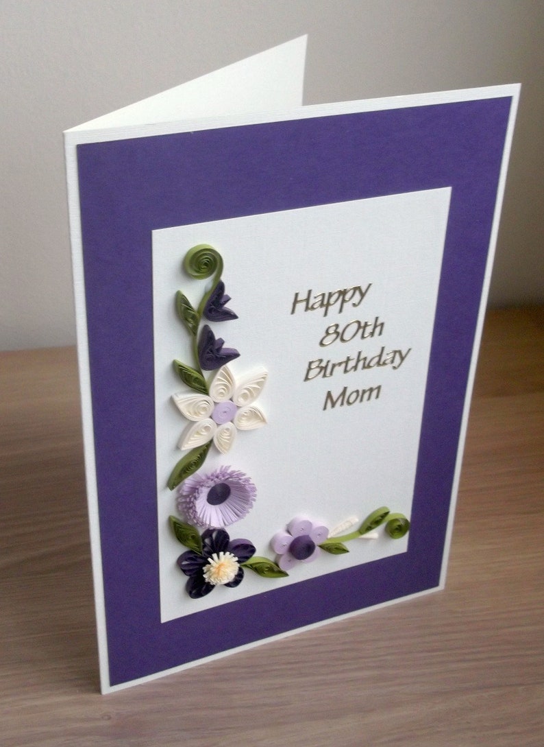 Quilled 80th birthday card paper quilling personalized | Etsy