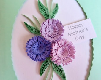 Handmade Mother's Day card with paper quilling lilac flowers