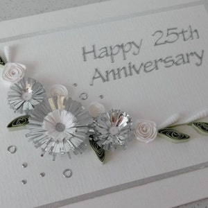 Hecho a mano personalizado 25th Plata tarjeta de aniversario de bodas 3D detalles decorativos
