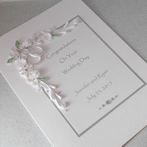 Quilled wedding day congratulations card, personalised, name and date, quilling, handmade