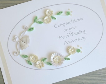Handmade pearl 30th anniversary card with paper quilling
