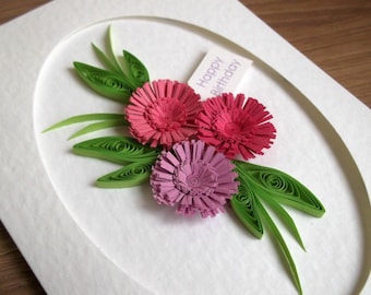 Quilled birthday card, personalized, handmade, quilled