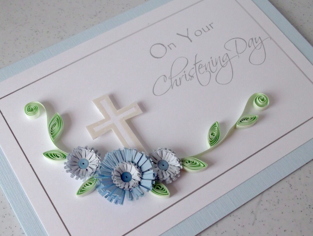 Quilling Christening Card Pale Blue for a Baby Boy Handmade Etsy