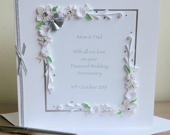 Diamond 60th wedding anniversary card, handmade, personalized, quilled, congratulations