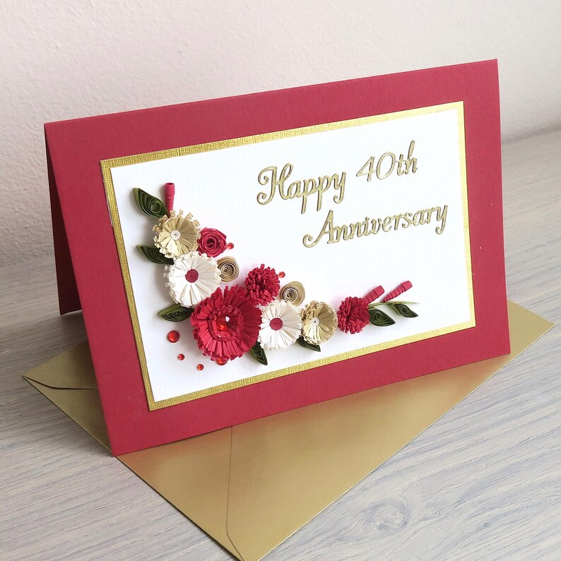 Quilled 40th Ruby Wedding Anniversary Card, Handmade, Paper Quilling - Etsy