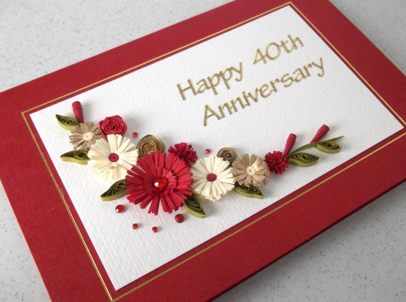 Quilled 40th Ruby Wedding Anniversary Card Handmade Paper Etsy