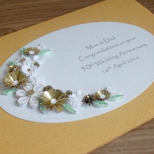 Quilled 50th golden wedding anniversary card, handmade, paper quilling image 4