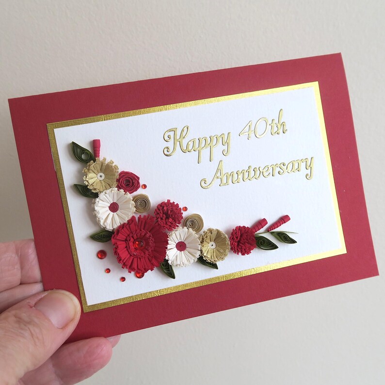 Quilled 40th Ruby Wedding Anniversary Card, Handmade, Paper Quilling - Etsy
