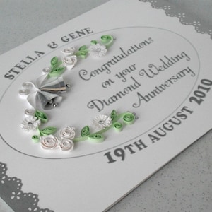 Carte 60e anniversaire, noces de diamants, papier quilling