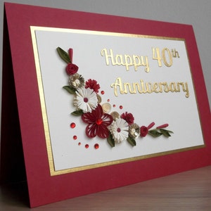 Quilled 40th Ruby Wedding Anniversary Card, Handmade, Paper Quilling - Etsy