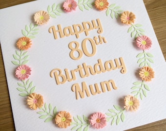 Quilled 80th birthday card, personalized with name, 21st, 30th, 40th, 50th, 60th, 70th, 90th, 100th