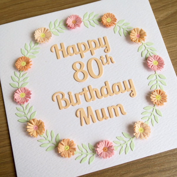 Quilled 80th birthday card, personalized with name, 21st, 30th, 40th, 50th, 60th, 70th, 90th, 100th