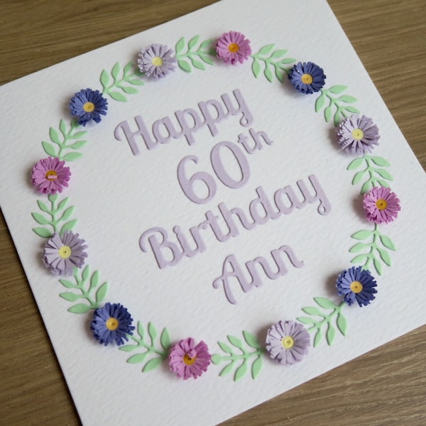 Paper quilling birthday card, personalized with name, 100th, 90th, 80th, 70th, 75th, 60th, 65th, 50th, 40th, 30th, 21st, 18th
