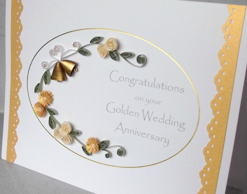 handmade greeting Quilled 50th golden wedding anniversary card