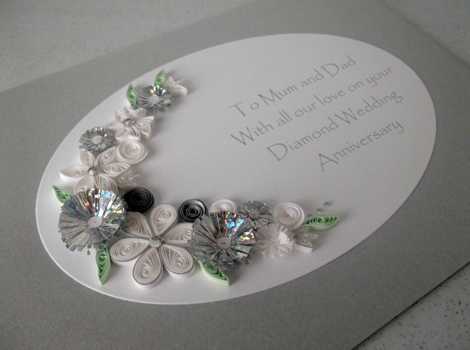 Quilled 60th Diamond Wedding Anniversary Card, Handmade, Paper Quilling