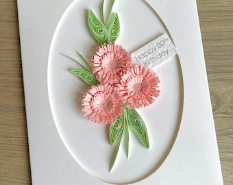Quilled 80th birthday card, personalized, handmade, quilled, any age