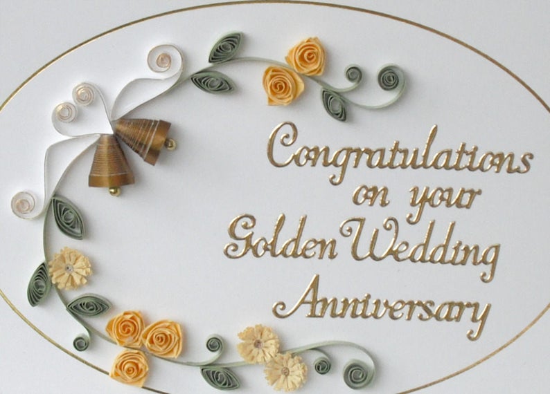 50th Anniversary Card Golden Wedding Quilled Paper Quilling Etsy