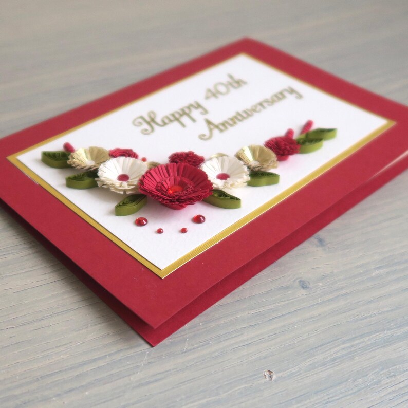 Quilled 40th Ruby Wedding Anniversary Card, Handmade, Paper Quilling - Etsy