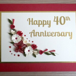 Quilled 40th Ruby Wedding Anniversary Card, Handmade, Paper Quilling - Etsy