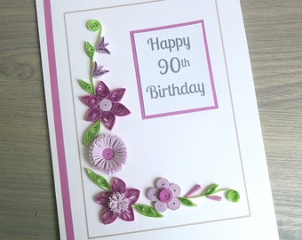 Quilled 90th birthday card, paper quilling, handmade