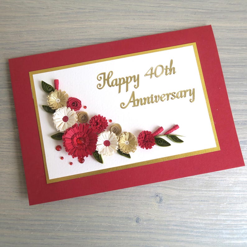Quilled 40th Ruby Wedding Anniversary Card, Handmade, Paper Quilling - Etsy