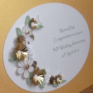 Quilled 50th golden wedding anniversary card, handmade, paper quilling image 3