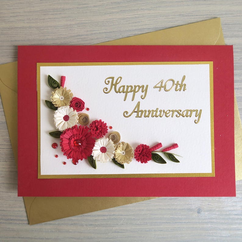 Quilled 40th Ruby Wedding Anniversary Card, Handmade, Paper Quilling - Etsy