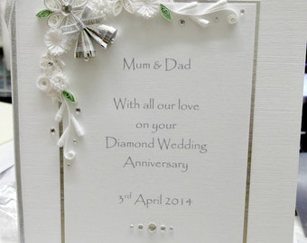 25th Silver/60th Diamond Wedding Anniversary Card Boxed 8x8 inch Personalised 
