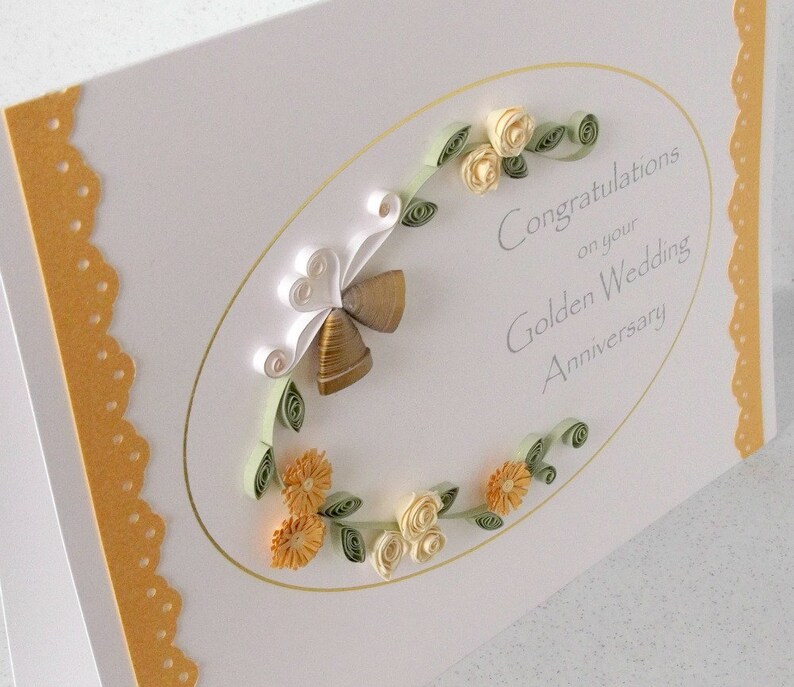 handmade greeting Quilled 50th golden wedding anniversary card