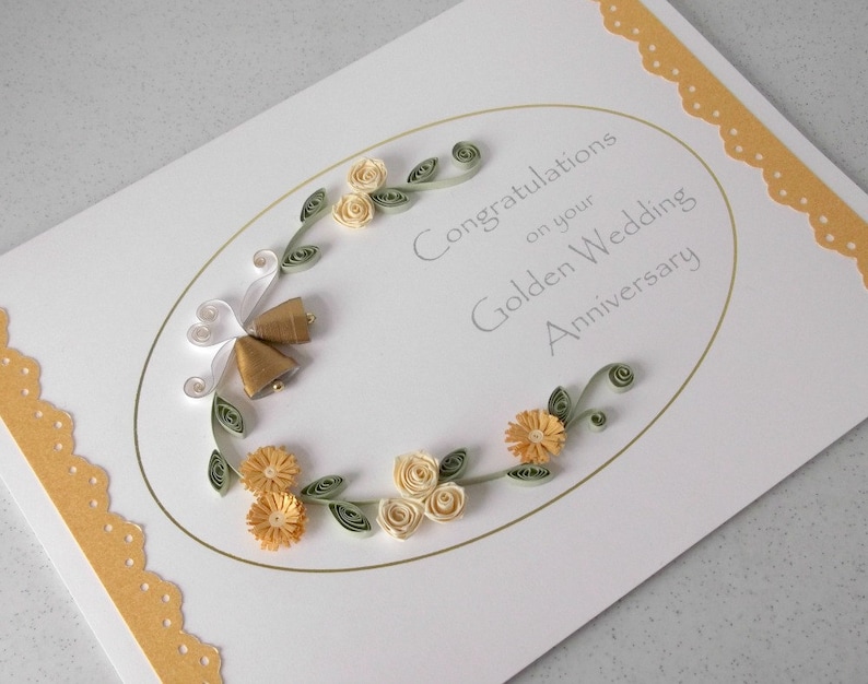 handmade greeting Quilled 50th golden wedding anniversary card