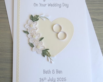 Personalized Quilled Wedding Card: Handmade Paper Flower Design