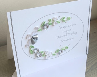 60th anniversary card, diamond wedding, paper quilling