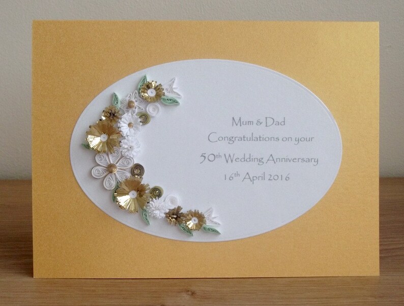 Quilled 50th golden wedding anniversary card, handmade, paper quilling image 2