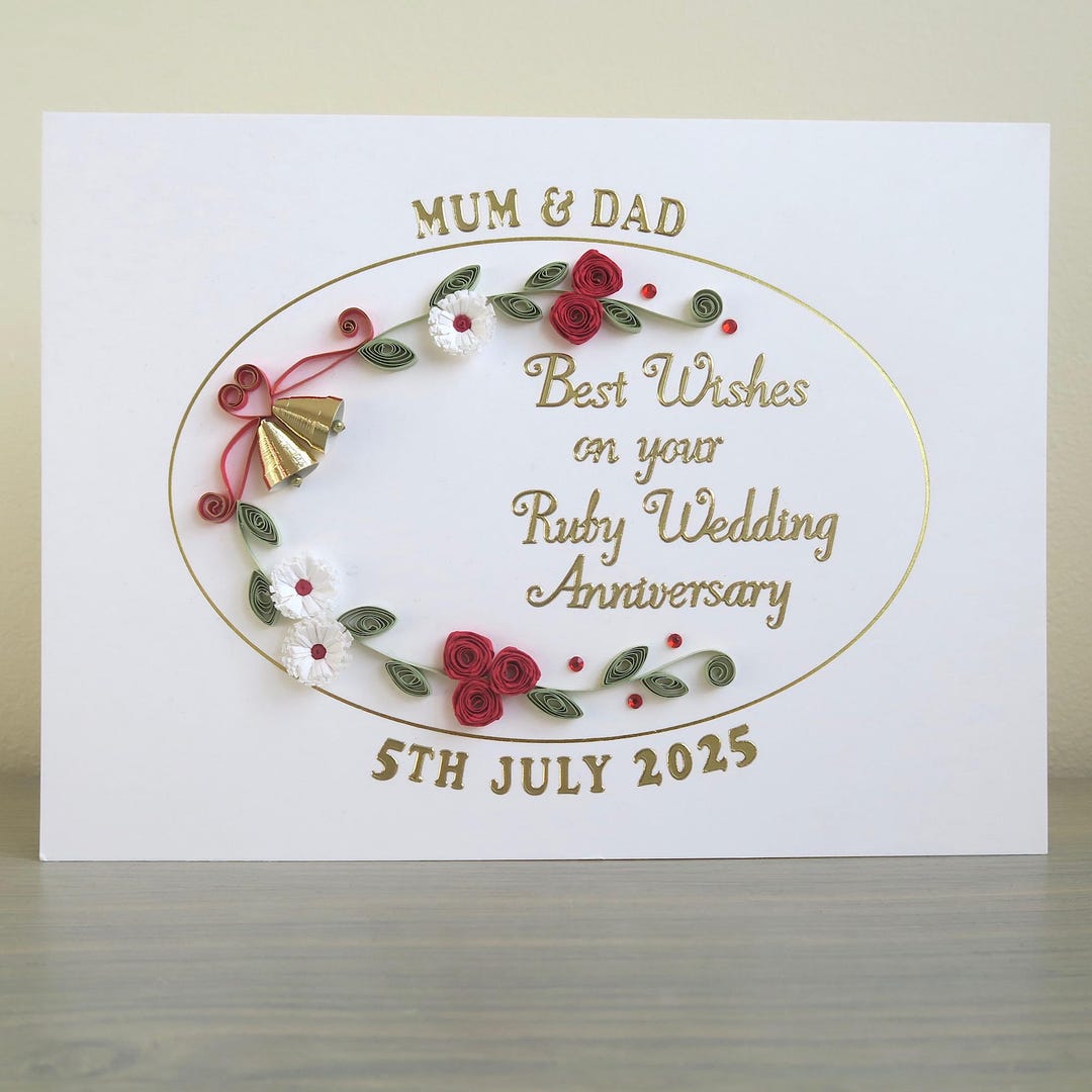 Ruby 40th Wedding Anniversary Card, Paper Quilling, Handmade ...
