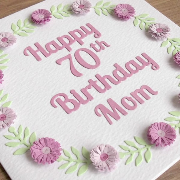 Quilled 70th birthday card, personalized with name, 18th, 21st, 30th, 40th, 50th, 60th, 70th, 90th, 100th, mum, mom, grandma, sister, auntie