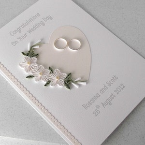 Carte de mariage piquante, papier quilling, personnalisée, félicitations, jour du mariage, noms, date, fleurs piquantes