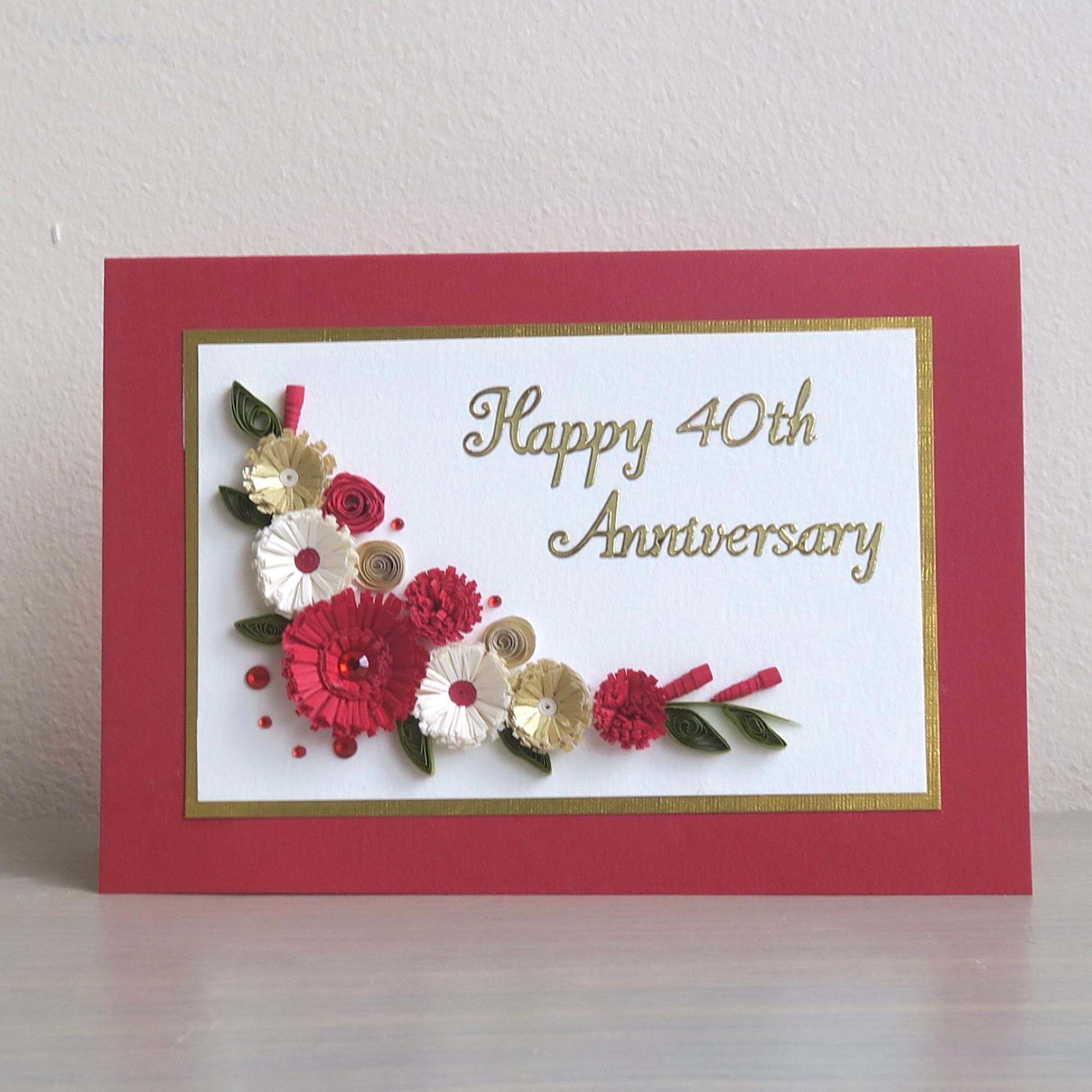 Quilled 40th Ruby Wedding Anniversary Card, Handmade, Paper Quilling - Etsy