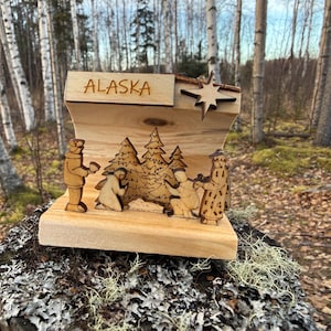 Alaskan Wood Nativity Scene Set – Birch, Pine, Spruce Wood Figures Alaska Wood nativity scene Wood nativity set
