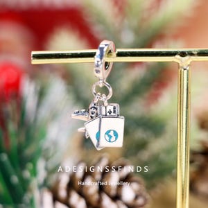 S925 Silver Necklace Accessory Pendant in Airplane - Luggage - Travel Shape, Pandora Style