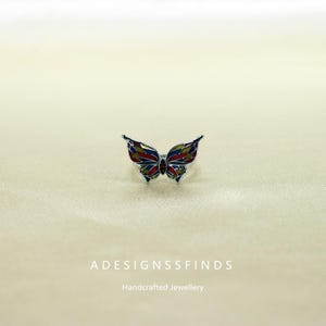 Women&#39;s S925 Silver Painted Butterfly Open Ring
