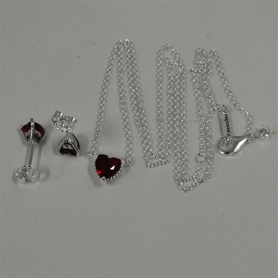 Pandora Sparkling Red Heart Stud Earrings Heart Halo Pendant