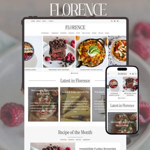 FLORENCE Food Blog WordPress Theme | Kadence Child Theme for Food Blogging & Recipes Bloggers | Modern Wellness Website | WooCommerce Shop