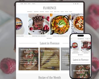 FLORENCE Food Blog WordPress Theme | Kadence Child Theme for Food Blogging & Recipes Bloggers | Modern Wellness Website | WooCommerce Shop