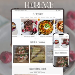 FLORENCE Food Blog WordPress-thema | Kadence-kindthema voor bloggers over eten en recepten | Moderne wellnesswebsite | WooCommerce-winkel