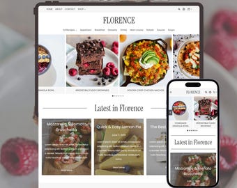 FLORENCE Food Blog WordPress Theme | Kadence Child Theme for Food Blogging & Recipes Bloggers | Modern Wellness Website | WooCommerce Shop